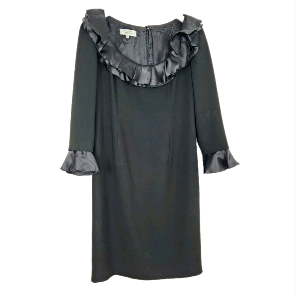Rickie Freeman Teri Jon Black Ruffled Sheath Dress Size 8